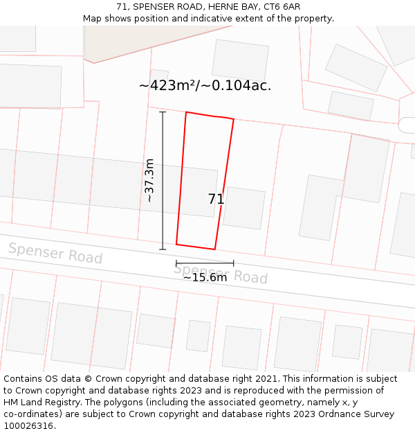 71, SPENSER ROAD, HERNE BAY, CT6 6AR: Plot and title map