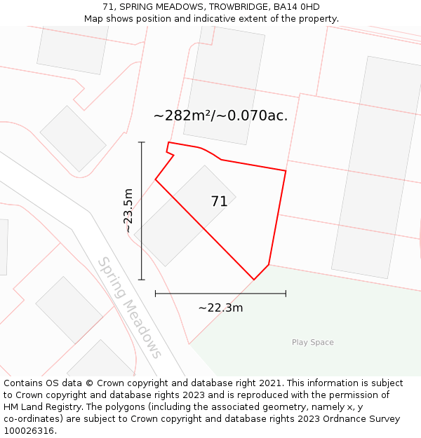 71, SPRING MEADOWS, TROWBRIDGE, BA14 0HD: Plot and title map