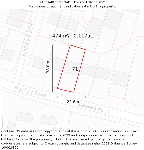 71, STAPLERS ROAD, NEWPORT, PO30 2DG: Plot and title map