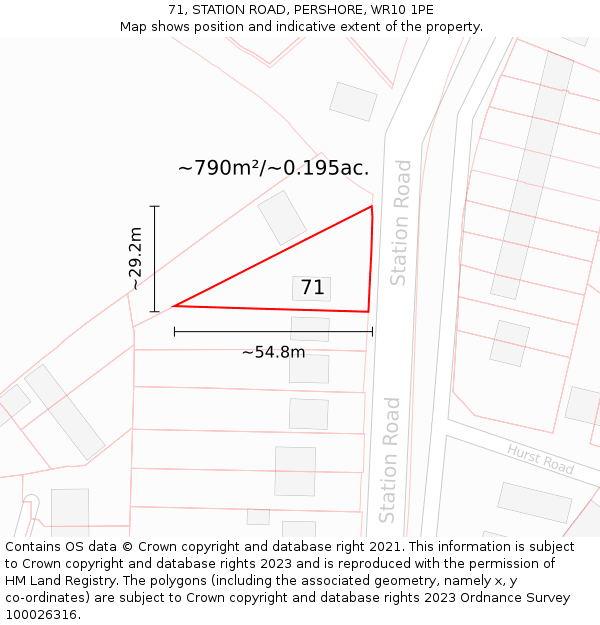 71, STATION ROAD, PERSHORE, WR10 1PE: Plot and title map