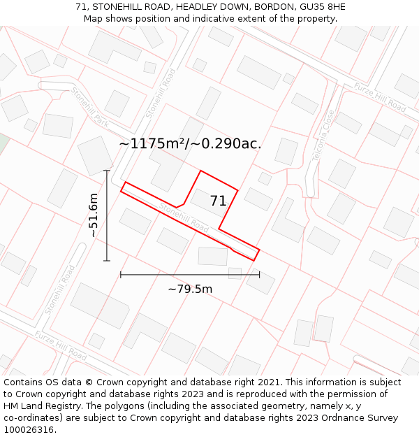 71, STONEHILL ROAD, HEADLEY DOWN, BORDON, GU35 8HE: Plot and title map