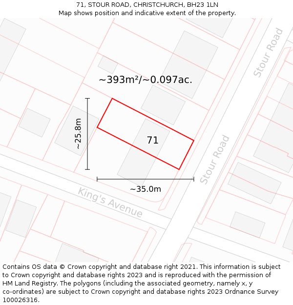 71, STOUR ROAD, CHRISTCHURCH, BH23 1LN: Plot and title map