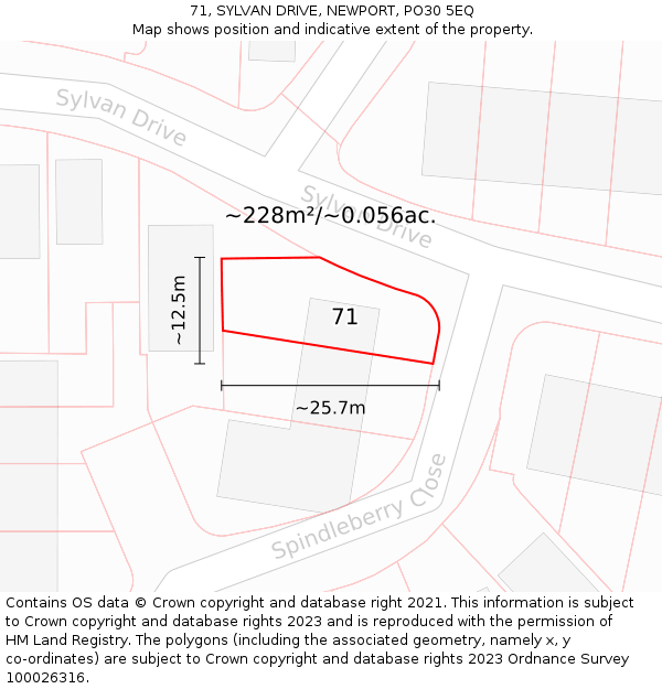 71, SYLVAN DRIVE, NEWPORT, PO30 5EQ: Plot and title map