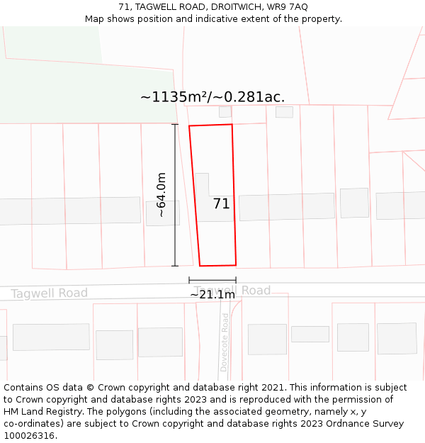 71, TAGWELL ROAD, DROITWICH, WR9 7AQ: Plot and title map