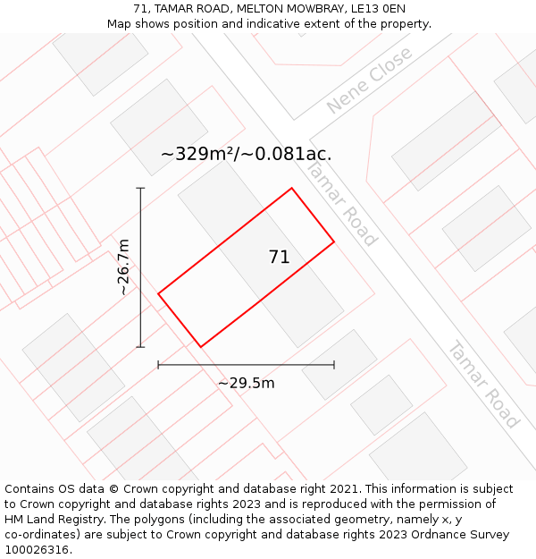 71, TAMAR ROAD, MELTON MOWBRAY, LE13 0EN: Plot and title map