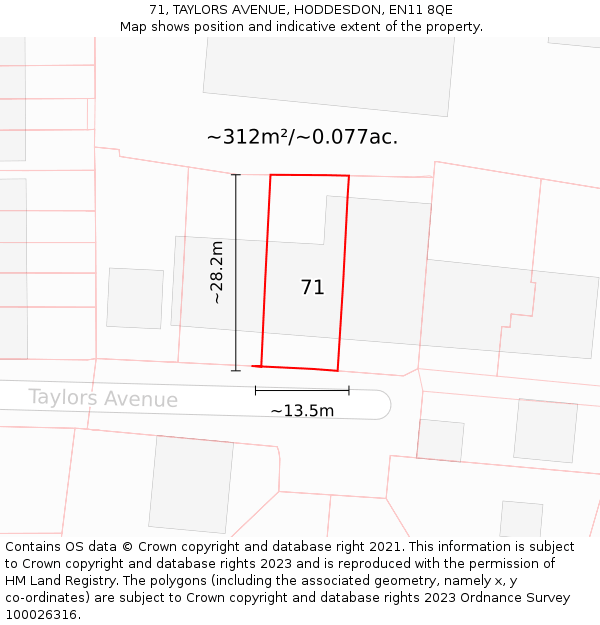 71, TAYLORS AVENUE, HODDESDON, EN11 8QE: Plot and title map