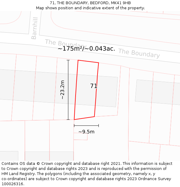 71, THE BOUNDARY, BEDFORD, MK41 9HB: Plot and title map