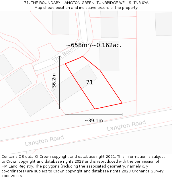 71, THE BOUNDARY, LANGTON GREEN, TUNBRIDGE WELLS, TN3 0YA: Plot and title map