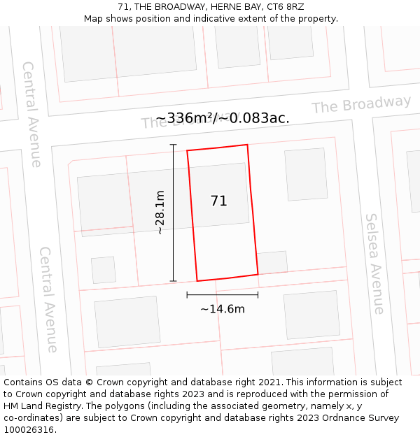 71, THE BROADWAY, HERNE BAY, CT6 8RZ: Plot and title map