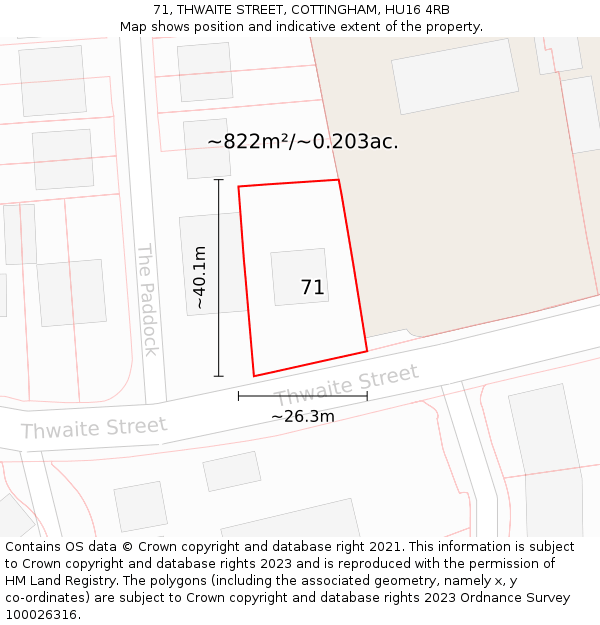 71, THWAITE STREET, COTTINGHAM, HU16 4RB: Plot and title map