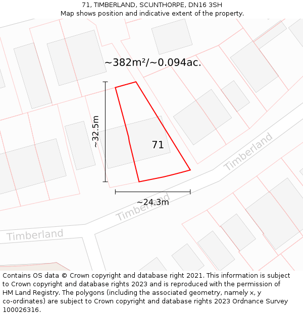 71, TIMBERLAND, SCUNTHORPE, DN16 3SH: Plot and title map