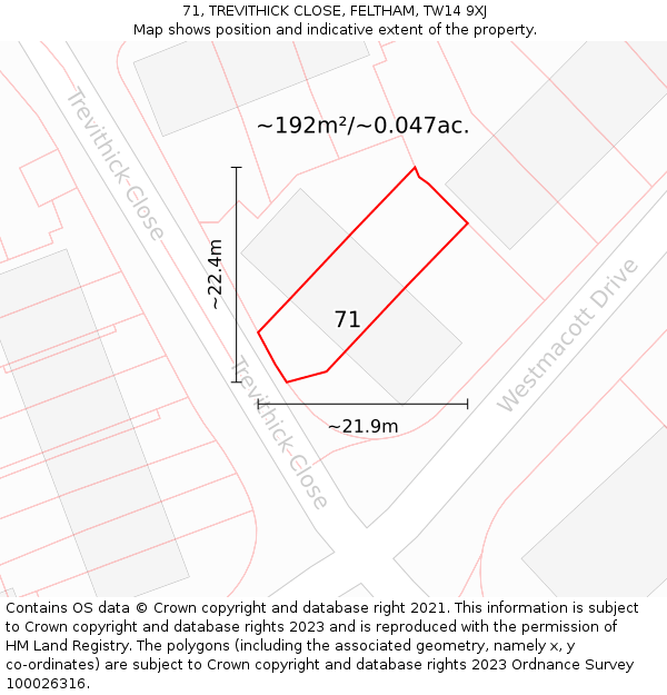 71, TREVITHICK CLOSE, FELTHAM, TW14 9XJ: Plot and title map