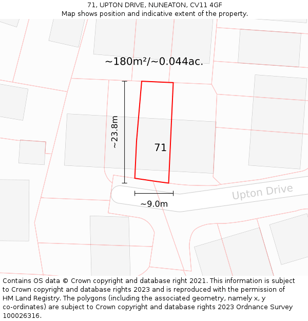 71, UPTON DRIVE, NUNEATON, CV11 4GF: Plot and title map