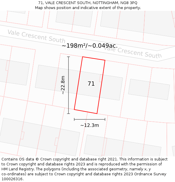 71, VALE CRESCENT SOUTH, NOTTINGHAM, NG8 3PQ: Plot and title map