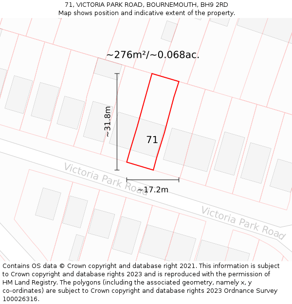 71, VICTORIA PARK ROAD, BOURNEMOUTH, BH9 2RD: Plot and title map