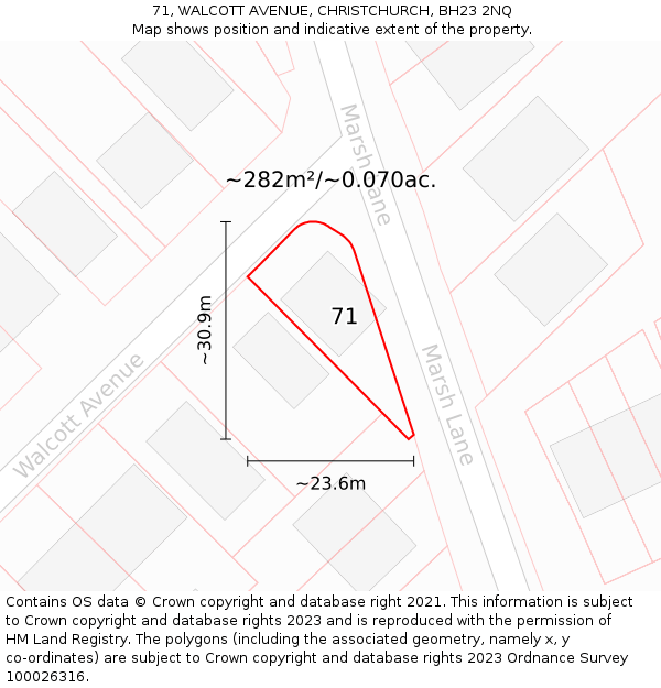 71, WALCOTT AVENUE, CHRISTCHURCH, BH23 2NQ: Plot and title map