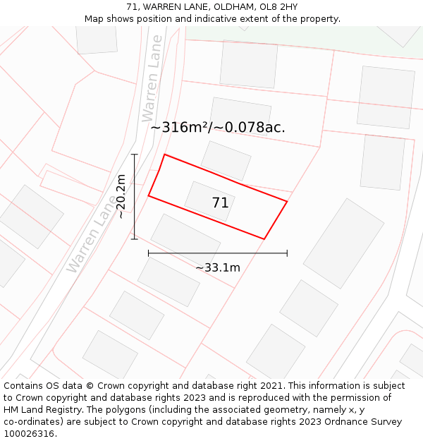 71, WARREN LANE, OLDHAM, OL8 2HY: Plot and title map