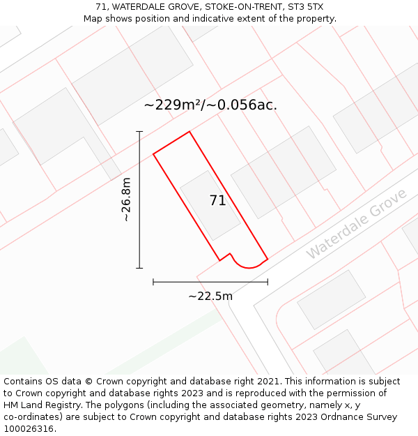 71, WATERDALE GROVE, STOKE-ON-TRENT, ST3 5TX: Plot and title map