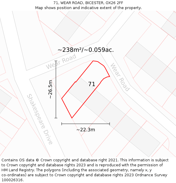 71, WEAR ROAD, BICESTER, OX26 2FF: Plot and title map