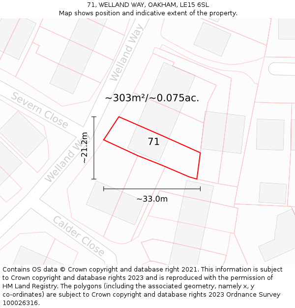 71, WELLAND WAY, OAKHAM, LE15 6SL: Plot and title map