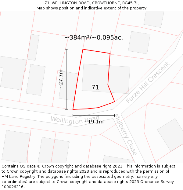 71, WELLINGTON ROAD, CROWTHORNE, RG45 7LJ: Plot and title map