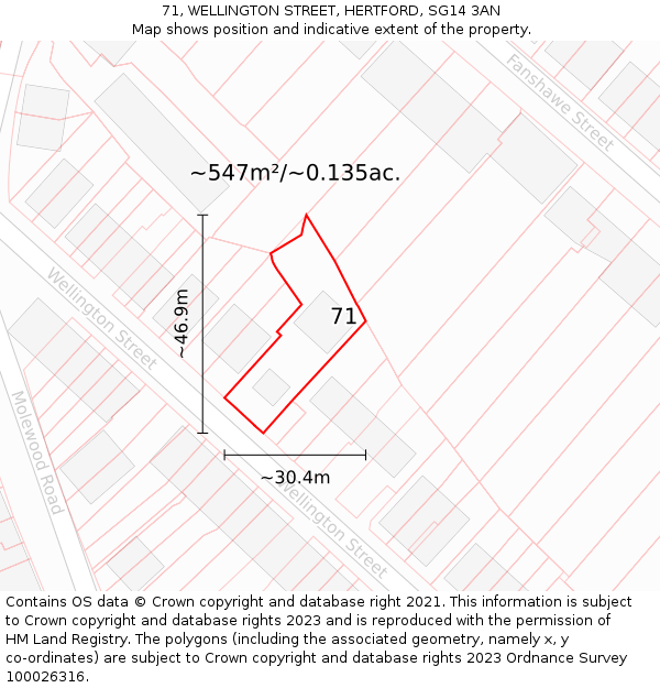 71, WELLINGTON STREET, HERTFORD, SG14 3AN: Plot and title map