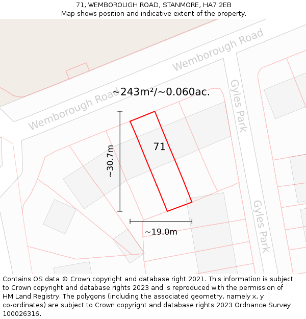 71, WEMBOROUGH ROAD, STANMORE, HA7 2EB: Plot and title map