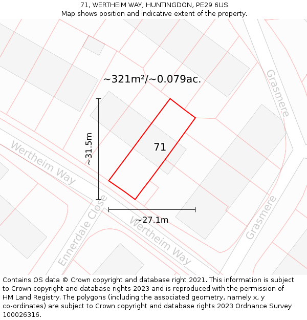 71, WERTHEIM WAY, HUNTINGDON, PE29 6US: Plot and title map