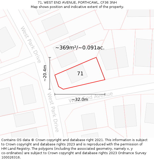 71, WEST END AVENUE, PORTHCAWL, CF36 3NH: Plot and title map