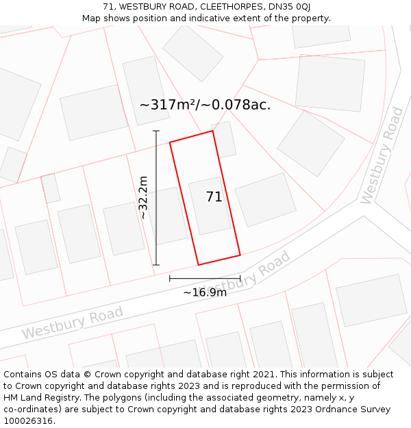 71, WESTBURY ROAD, CLEETHORPES, DN35 0QJ: Plot and title map