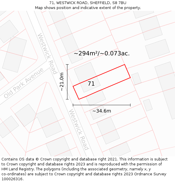 71, WESTWICK ROAD, SHEFFIELD, S8 7BU: Plot and title map