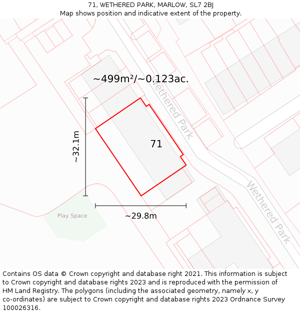 71, WETHERED PARK, MARLOW, SL7 2BJ: Plot and title map