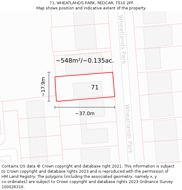 71, WHEATLANDS PARK, REDCAR, TS10 2PF: Plot and title map