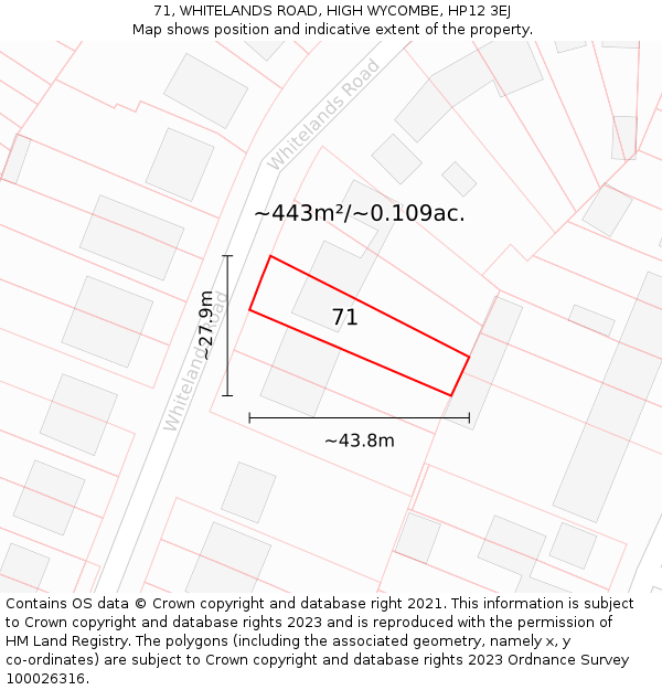 71, WHITELANDS ROAD, HIGH WYCOMBE, HP12 3EJ: Plot and title map