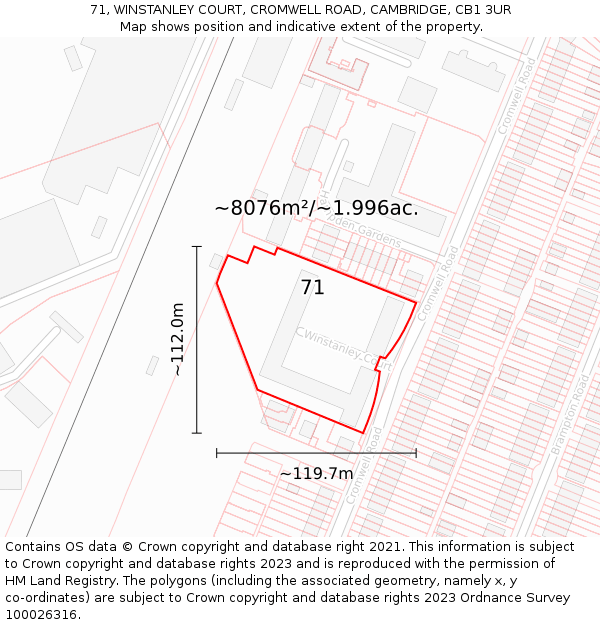 71, WINSTANLEY COURT, CROMWELL ROAD, CAMBRIDGE, CB1 3UR: Plot and title map
