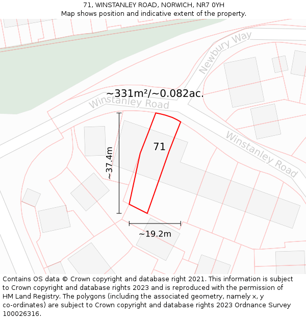 71, WINSTANLEY ROAD, NORWICH, NR7 0YH: Plot and title map