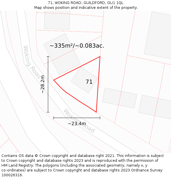 71, WOKING ROAD, GUILDFORD, GU1 1QL: Plot and title map