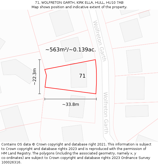 71, WOLFRETON GARTH, KIRK ELLA, HULL, HU10 7AB: Plot and title map