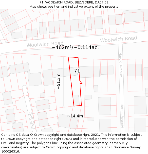 71, WOOLWICH ROAD, BELVEDERE, DA17 5EJ: Plot and title map