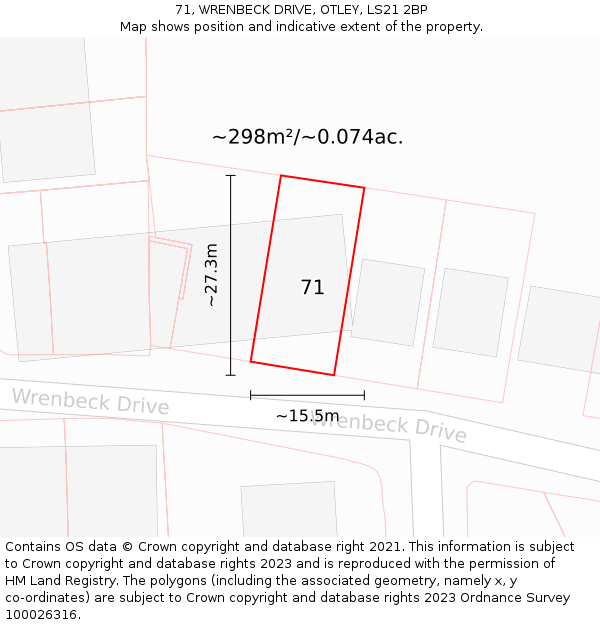 71, WRENBECK DRIVE, OTLEY, LS21 2BP: Plot and title map