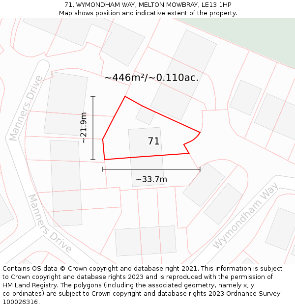 71, WYMONDHAM WAY, MELTON MOWBRAY, LE13 1HP: Plot and title map