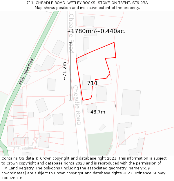 711, CHEADLE ROAD, WETLEY ROCKS, STOKE-ON-TRENT, ST9 0BA: Plot and title map