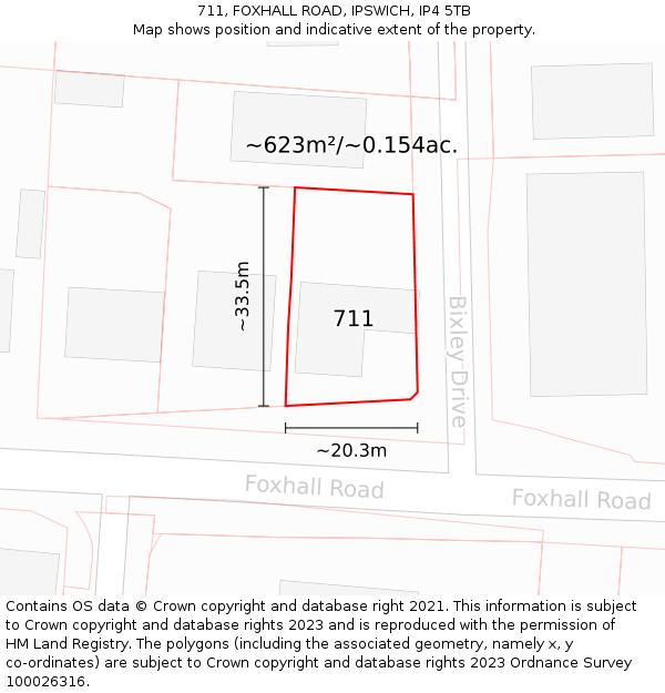 711, FOXHALL ROAD, IPSWICH, IP4 5TB: Plot and title map
