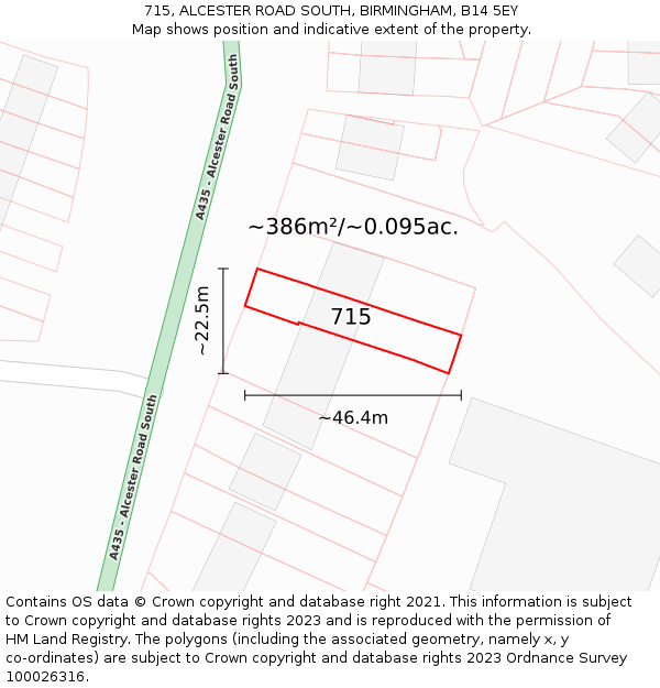 715, ALCESTER ROAD SOUTH, BIRMINGHAM, B14 5EY: Plot and title map