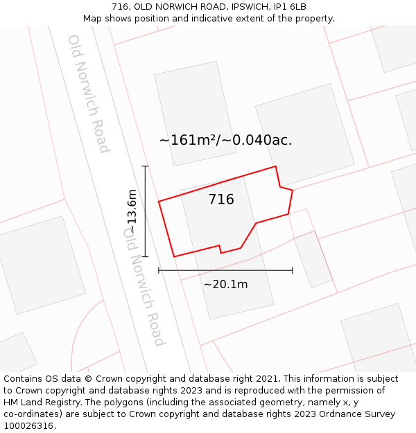 716, OLD NORWICH ROAD, IPSWICH, IP1 6LB: Plot and title map