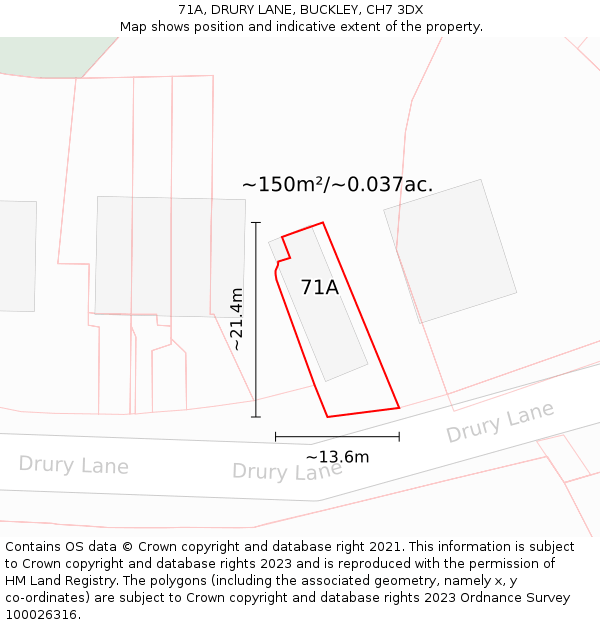 71A, DRURY LANE, BUCKLEY, CH7 3DX: Plot and title map