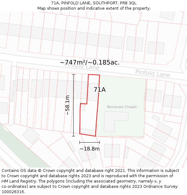 71A, PINFOLD LANE, SOUTHPORT, PR8 3QL: Plot and title map