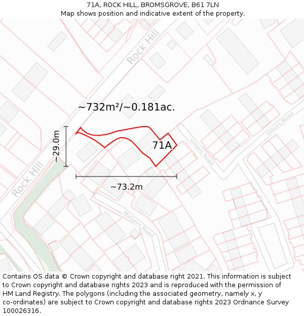 71A, ROCK HILL, BROMSGROVE, B61 7LN: Plot and title map