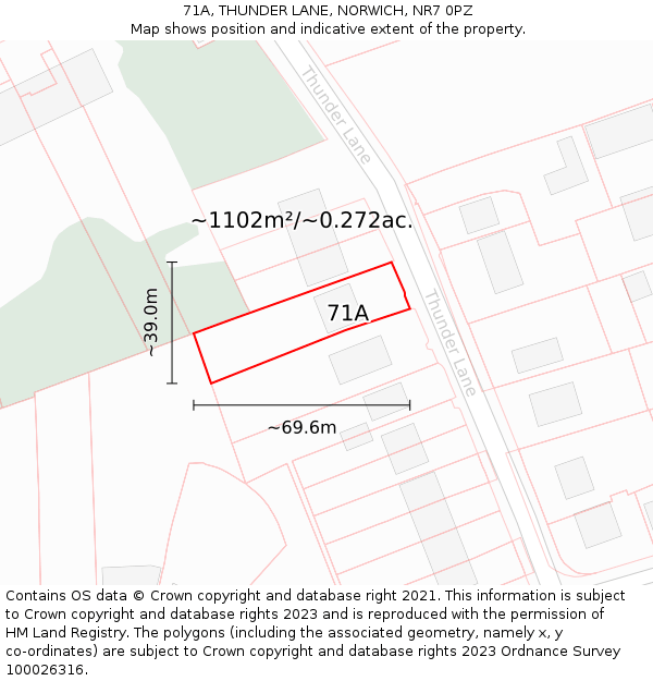 71A, THUNDER LANE, NORWICH, NR7 0PZ: Plot and title map