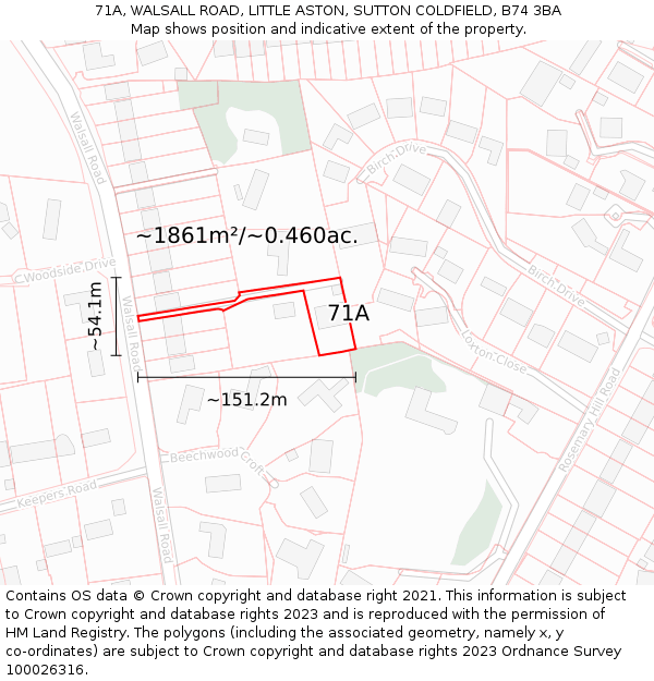 71A, WALSALL ROAD, LITTLE ASTON, SUTTON COLDFIELD, B74 3BA: Plot and title map